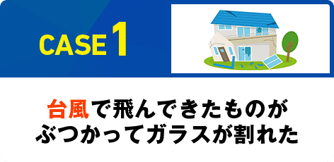 CASE1 台風で飛んできたものがぶつかってガラスが割れた