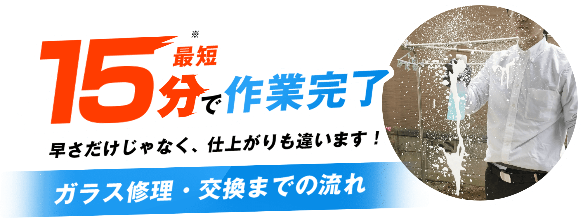 最短15分で作業完了 早さだけじゃなく、仕上がりも違います！ガラス修理・交換までの流れ